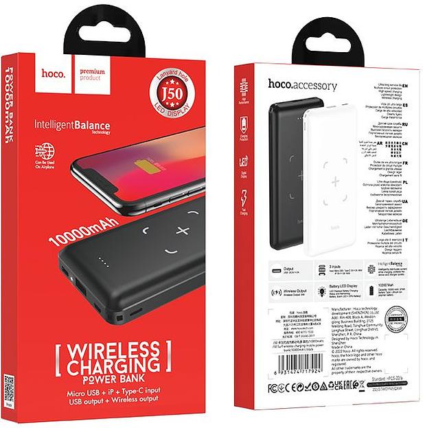 Мобильный аккумулятор Hoco J50 Surf 10000mAh 5W 2A USB-A беспров.зар. черный фото 5