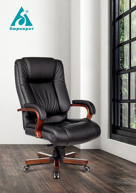 Кресло руководителя Бюрократ T-9925WALNUT черный кожа крестовина металл/дерево фото 7