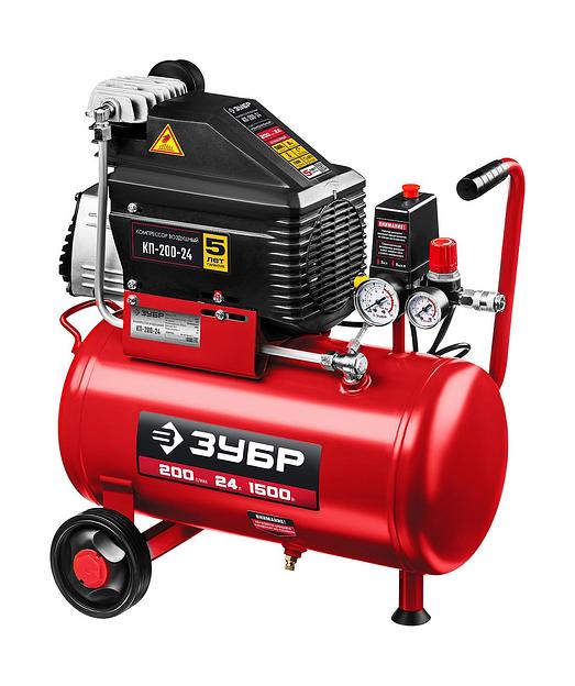 Компрессор поршневой Зубр КП-200-24 Н6 безмасляный 200л/мин 24л 1500Вт красный фото 1