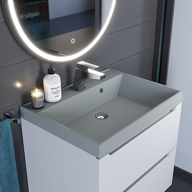 Раковина кварцевая для ванной комнаты Uperwood Classic Quartz 60 см, серая матовая, платина фото 1