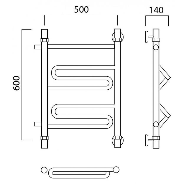 Полотенцесушитель водяной Роснерж Зиг-Заг L105001 60x50 с боковым подключением 320 фото 2