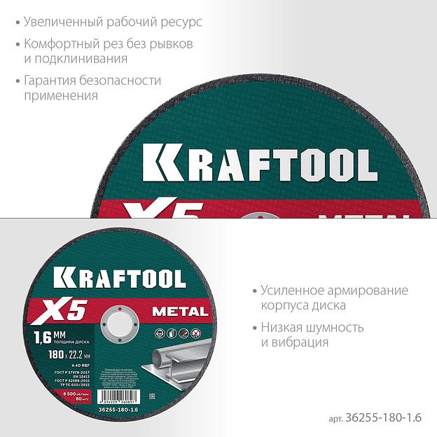 KRAFTOOL X5 Metal 180x1.6 мм по металлу отрезной диск для УШМ (36255-180-1.6) фото 4