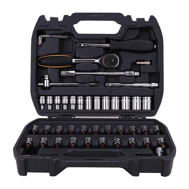 Ключи Deli Набор торцевых головок и ключей 46 шт Deli DL1046 1/4», муфты из стали 50BV30, пластиковый кейс фото 2