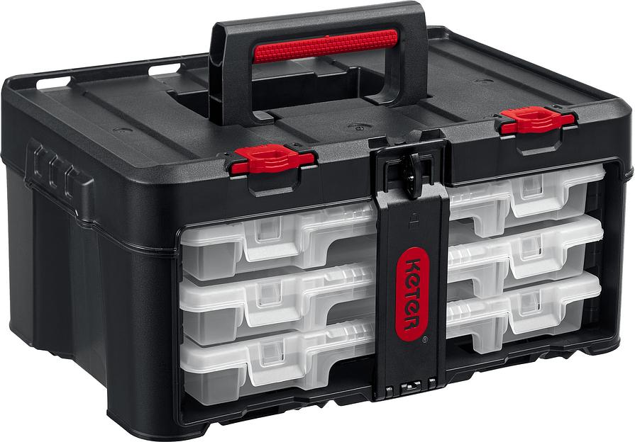 KETER STACKNROLL, 481 х 332 х 233 мм, (19″), пластиковый ящик с 3 органайзерами и 18 ячейками (38406) фото 1
