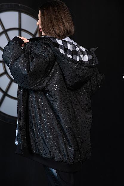 Черная куртка-бомбер с клетчатой подкладкой для девочки ОПТ фото 1