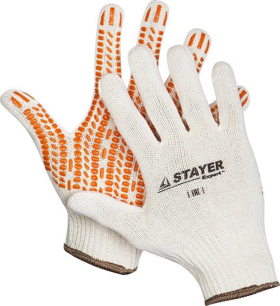 STAYER TRACK, L-XL, х/б перчатки с мягким покрытием ″протектор″ из ПВХ-геля, увеличенная площадь покрытия, противоскользящие (11401-XL) фото 1