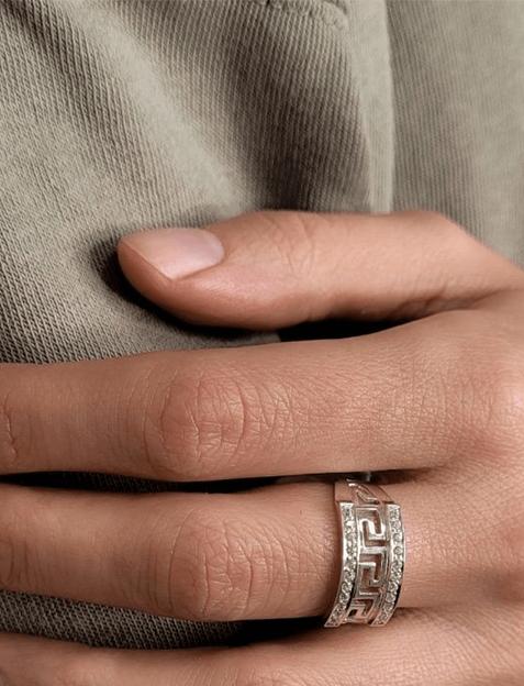 Серебряное кольцо с орнаментом и фианитами 925 фото 4