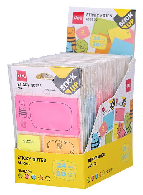 Блок самоклеящийся бумажный Deli Stick UP EA55502 50лист. ассорти 5цв.в упак. несколько размеров европодвес фото 1