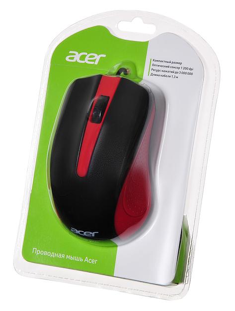 Мышь Acer OMW012 черный/красный оптическая (1200dpi) USB (3but) фото 9