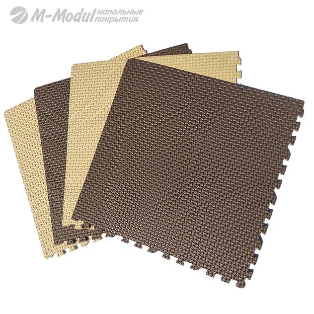Мягкий пол универсальный 60x60 см, толщина 1,1 см, тиснение плетенка, Цвет Бежево-коричневый, Толщина модуля 11 мм. фото 1