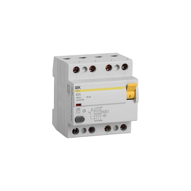 Выключатель дифф. тока (УЗО) IEK ВД1-63 (MDV10-4-040-030) 40A 4П 400В 4 модуля белый (упак.:1шт) фото 1