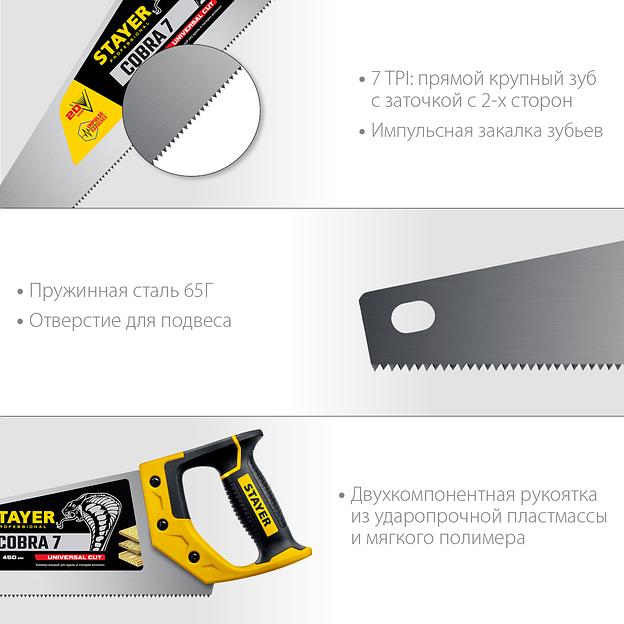 STAYER Cobra 7, 450 мм, универсальная ножовка, Professional (1510-45) фото 3