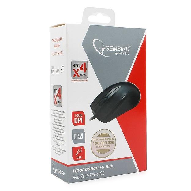 Мышь Gembird MUSOPTI9-905U, USB, черный, 2кн., 1000DPI (205731) фото 4