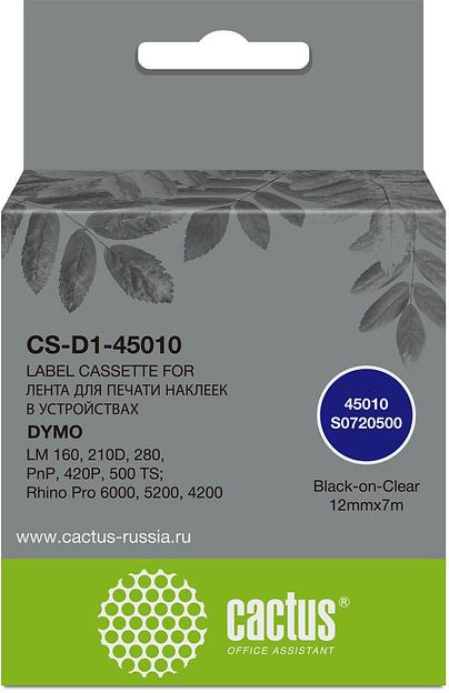 Картридж ленточный Cactus CS-D1-45010 45010 для Dymo LM 160, 210D, 280, PnP, 420P, 500 TS; Rhino Pro 6000, 5200, 4200 фото 1