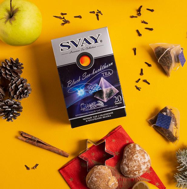 Чёрный цейлонский чай с облепихой и кусочками яблока Svay «Black Sea-buckthorn» 20×2.5 г, опт фото 1