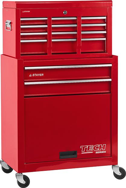 STAYER 616 х 330 х 742 мм, комбо, инструментальная тележка с 2 полками + ящик с 7 полками (38909-K) фото 1