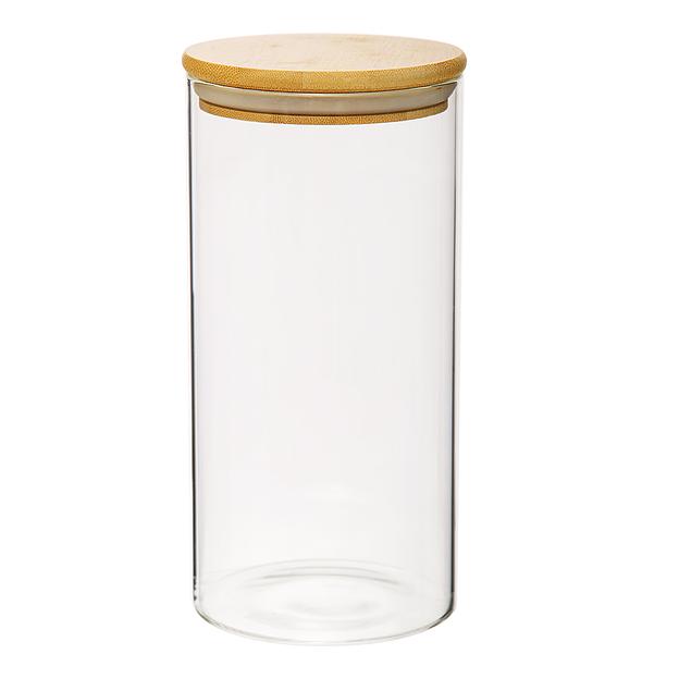 Банка с бамбук.крышкой, Д100 Ш100 В200, 1300 мл, прозрачный фото 1