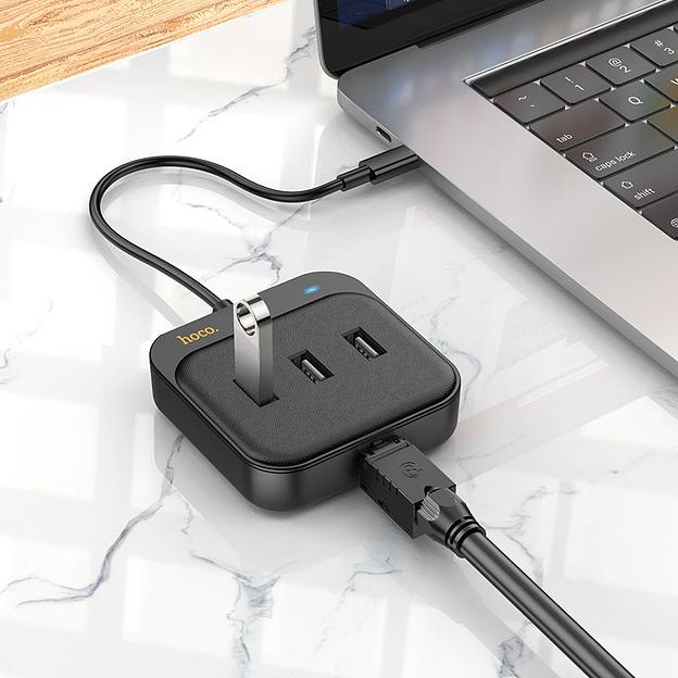 Разветвитель USB-C Hoco HB35 4порт. черный фото 5