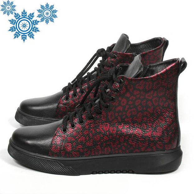 Зимние ботинки TAIS на шнурках с молнией, арт.MT238-2-Ш чёрно-бордовый ОПТ фото 5