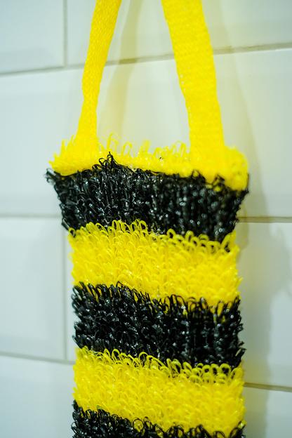 Мочалка вязаная из полипропиленовой нити (110 текс) «Весёлый шмель» 42х14 см, махра 15 мм ОПТ фото 4