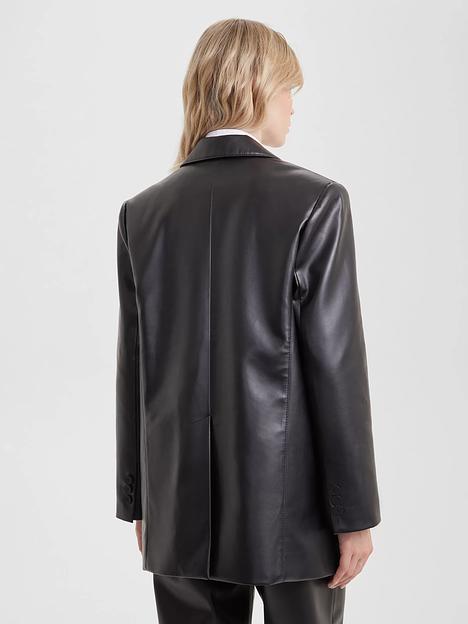 Пиджак женский из фактурной экокожи, черный, опт фото 3