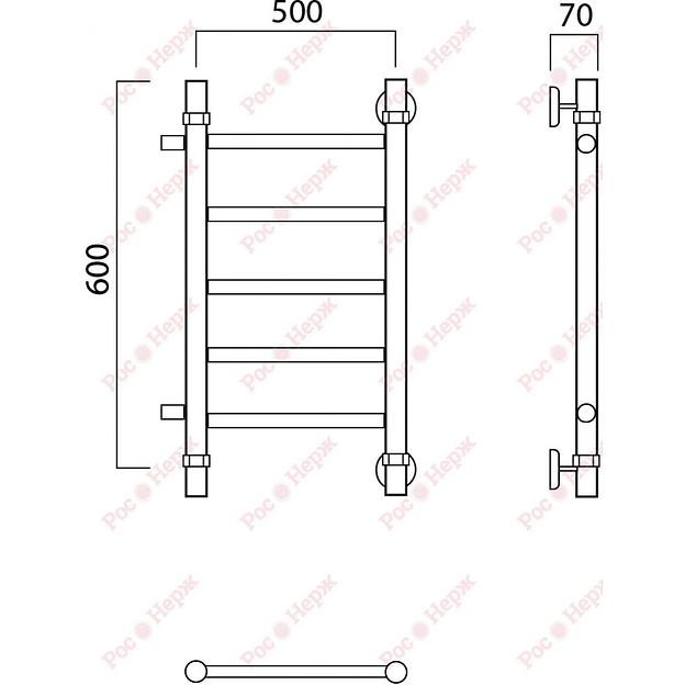 Полотенцесушитель водяной Роснерж Прямая L107001 60x50 с боковым подключением 400 фото 2