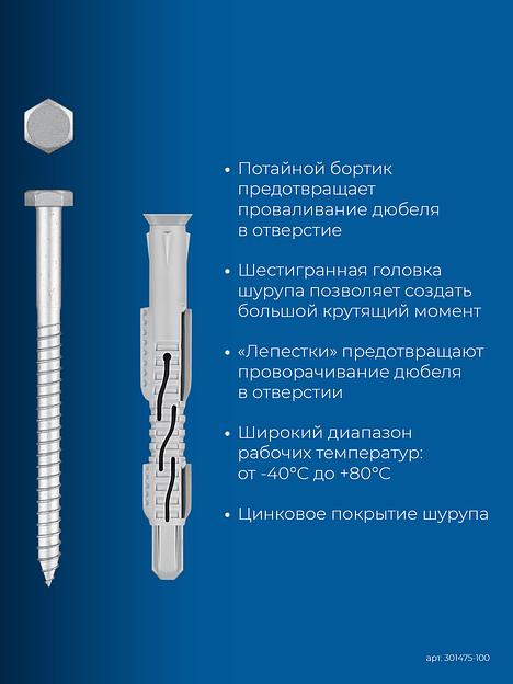 ЗУБР ФД-П 10 x 100 мм, фасадный дюбель, нейлон/цинк, 50 шт (301475-100) фото 4