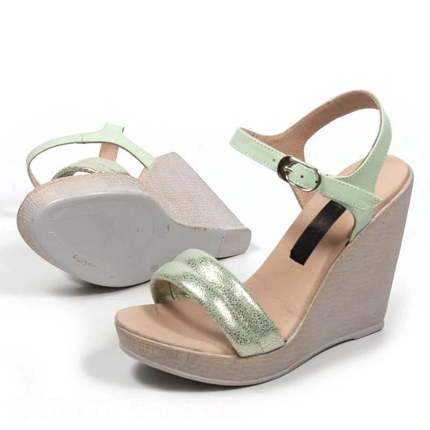 Босоножки женские из натуральной кожи на танкетке р-р.34, арт.МТ445 мятный ОПТ фото 2