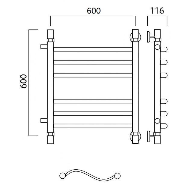 Полотенцесушитель водяной Роснерж Волна L101011 60x60 с боковым подключением 500 групповой фото 2