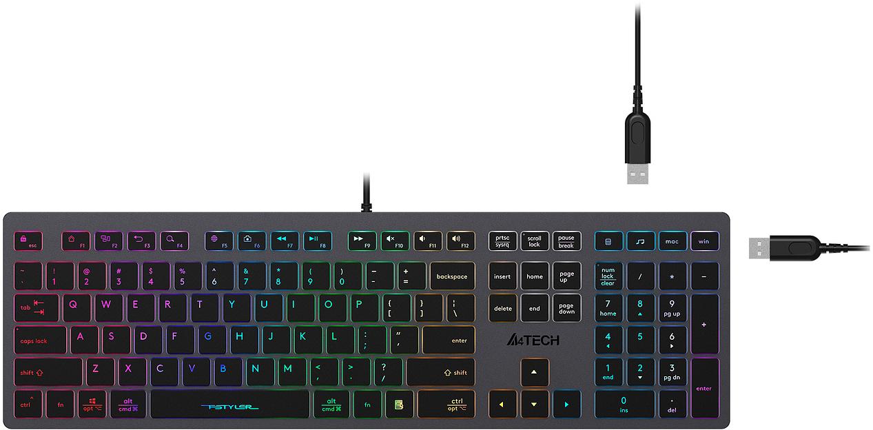 Клавиатура A4Tech Fstyler FX60H серый USB slim Multimedia LED фото 2
