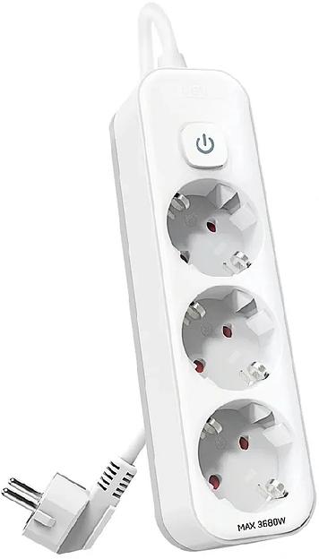 Сетевой фильтр Deli ET433 5м (3 розетки) белый (пакет ПЭ) фото 1