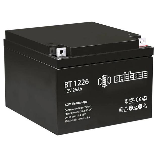 Аккумуляторная батарея Delta (Battbee BT) BT 1226 12В/26Ач, клемма Болт + гайка Ø 5,5 мм (166х175х125мм (125мм); кг; Сро фото 1