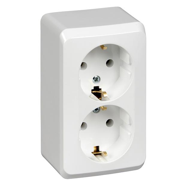 Systeme electric PA16-007B ЭТЮД О/У двойная РОЗЕТКА с заземлением без шторок 16А 250B, БЕЛЫЙ, Россия фото 1