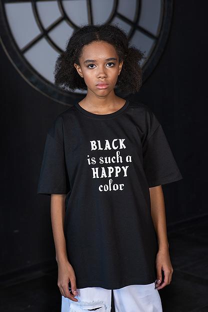 Чёрная футболка унисекс с принтом «Black Is such a Happy Color» ОПТ фото 1