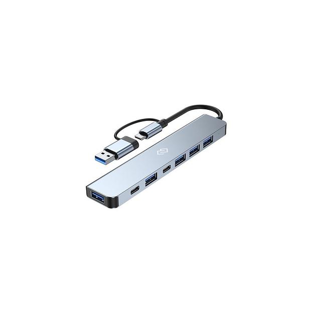 Хаб (разветвитель) Digma DHUB-7USB-AC, серебристый фото 1