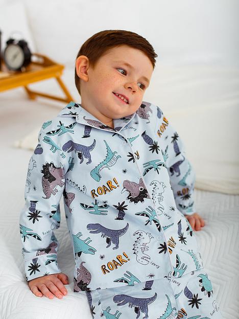 Пижама MINI DI «Алексия» дино на бледно-голубом, сатин ОПТ фото 1