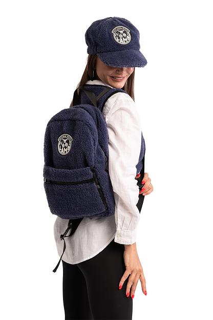 Меховой рюкзак на молнии из овечьей шерсти, индиго опт фото 5