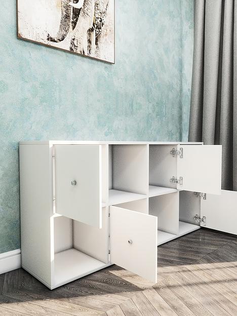 Стеллаж горизонтальный 8-секционный с дверцами Wood&Stone «Малави» 320 белый 136×34.5×69.3 см фото 8