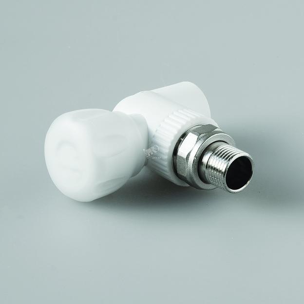 Кран шаровой 20x1/2' угловой для радиатора полипропиленовый PPR белый фото 1