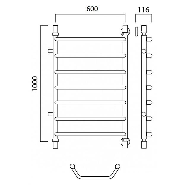 Полотенцесушитель водяной Роснерж Трапеция L108001 100x60 с боковым подключением 800 фото 2