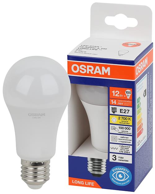 Лампа светодиодная LED 12Вт Е27 2700К 1055Лм груша 220В (замена 100Вт) OSRAM фото 1