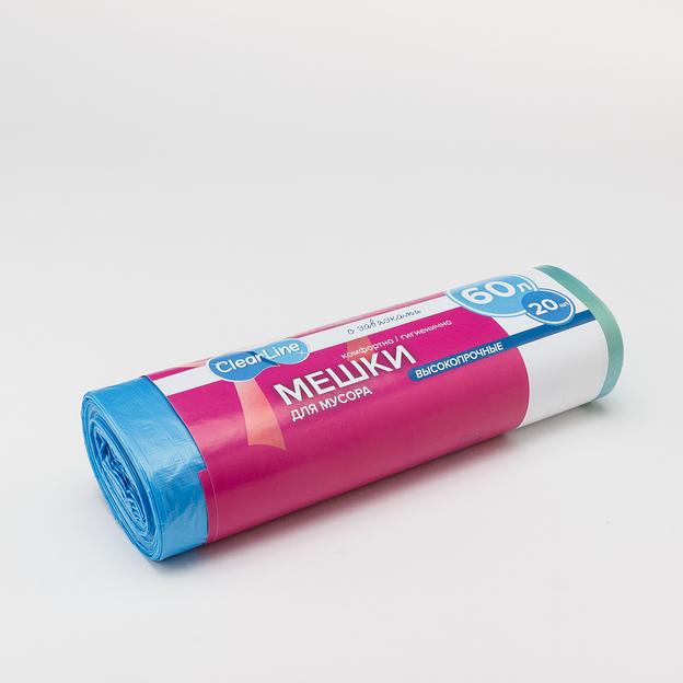 Мешки для мусора в рулоне 60л 20шт с завязками синие (средняя прочность) фото 1