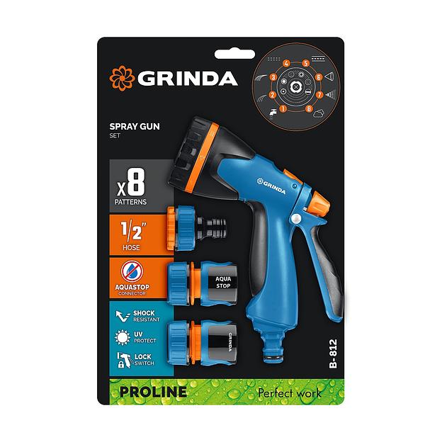 GRINDA B-812, питолет поливочный B-8, коннектор 1/2, конектор 1/2 с автостопом, адаптер с внутр. резьбой 1/2 х 3/4, набор поливочный PROLine (429114) фото 9