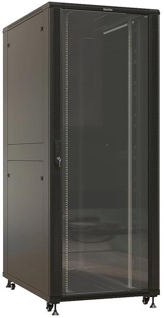 Шкаф коммутационный Hyperline (TTBR-4288-AS-RAL9004) напольный 42U 800x800мм пер.дв.стекл задн.дв.спл.стал.лист 2 бок.пан. 1000кг черный 710мм IP20 фото 1