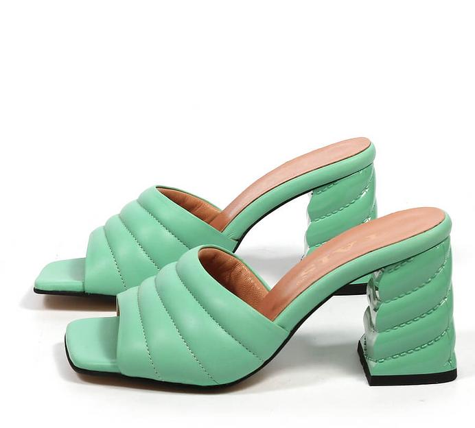 Сабо женские TAIS из натуральной кожи на каблуке, арт.101-n салатовый ОПТ фото 9