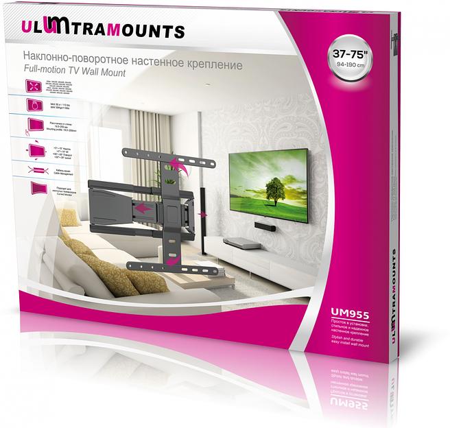 Кронштейн для телевизора Ultramounts UM955 черный 37"-75" макс.50кг настенный поворот и наклон фото 8