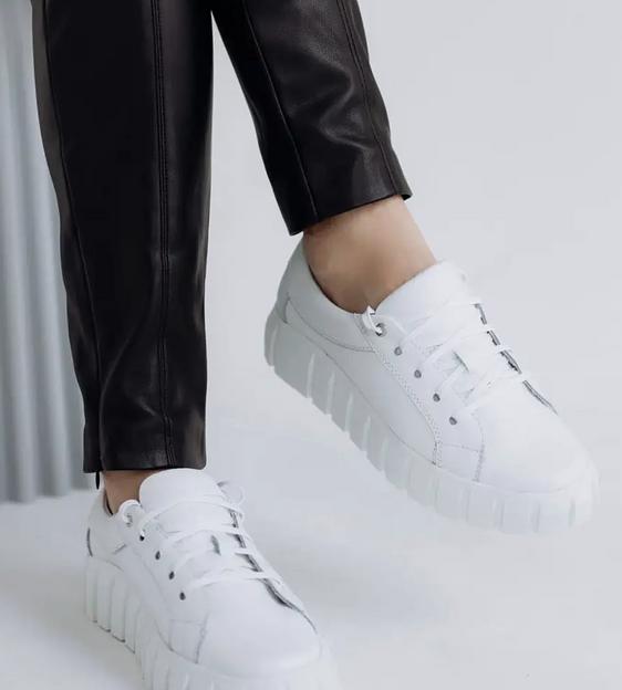 Кеды кожаные BuzShoes белые низкий задник ОПТ фото 3