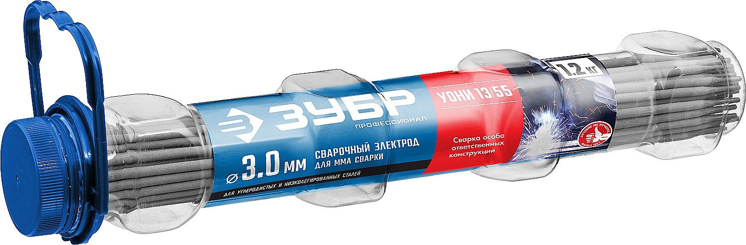 ЗУБР Д 3.0 х 350 мм, 1.2 кг в ПВХ тубе, УОНИ 13/55 с основным покрытием, электрод сварочный, Профессионал (40021-3.0) фото 1