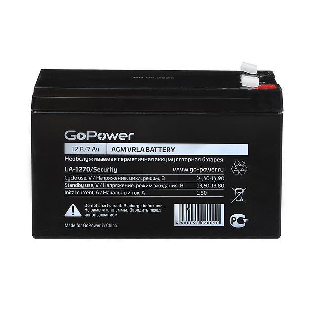 Аккумулятор свинцово-кислотный GoPower LA-1270/security 12V 7Ah клеммы T2/ F2 (1/5) Аккумулятор свинцово-кислотный GoPower LA-1270/security (00-00015323) фото 1