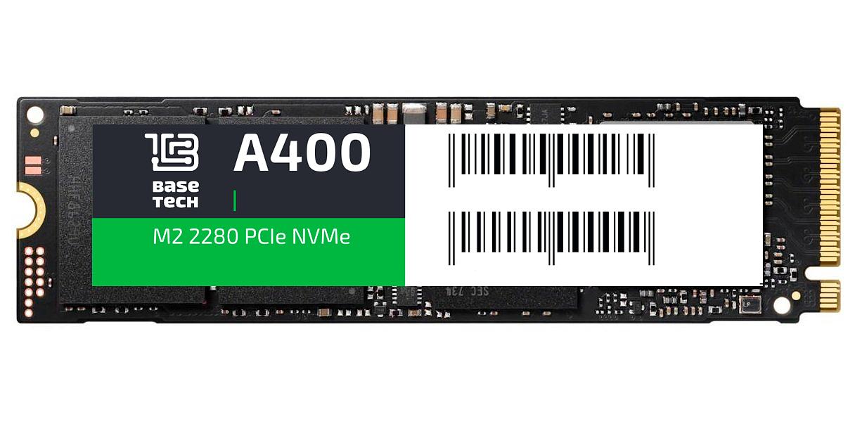 SSD BaseTech A400 2Тб, M.2 2280, NVMe, Bulk, TLC, PCIe3.0, Чтение:2200мб/с, Запись:1100мб/с (SSDBTA4002TBM2NN) фото 1